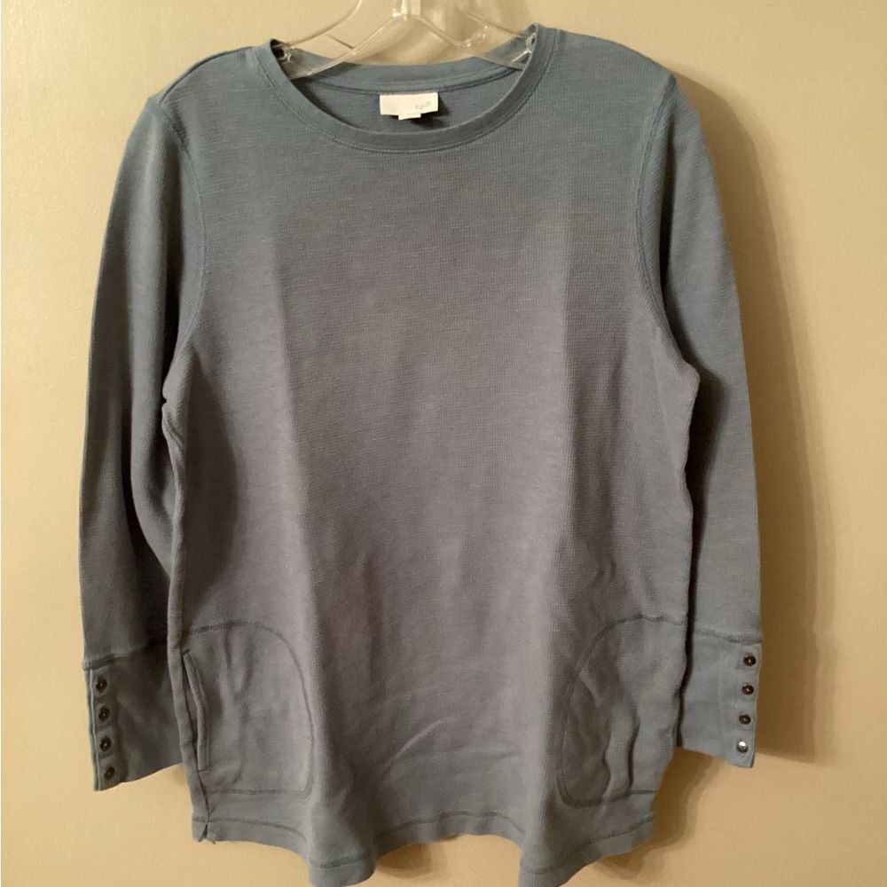J. Jill Women's Thermal Tunic Top Size Medium Button Cuff 3/4 Sleeve